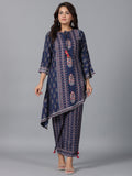 Juniper Women Navy Blue Rayon Printed Kurta Pant Set