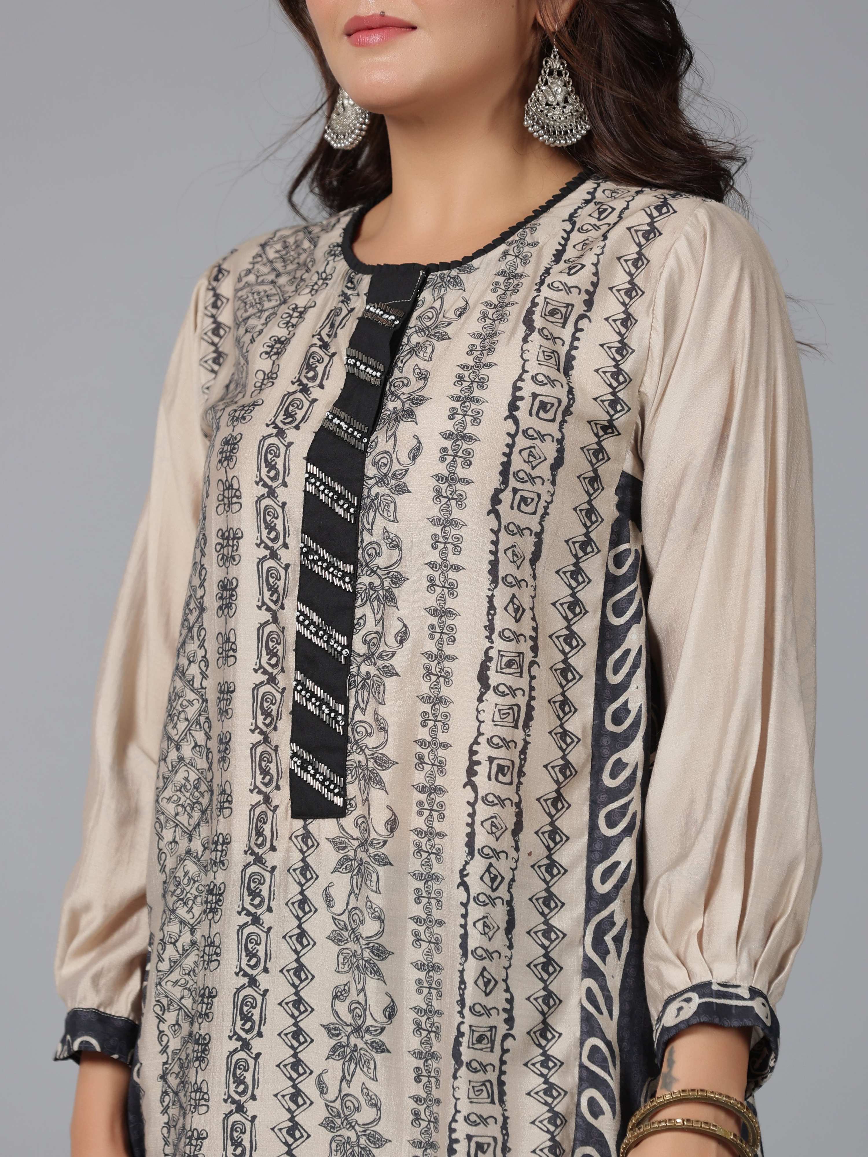 Juniper Women Beige Muslin Printed Kurta & Pants Set