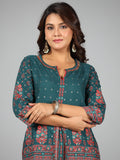 Juniper Women Green Rayon Printed Kurta & Pants Set