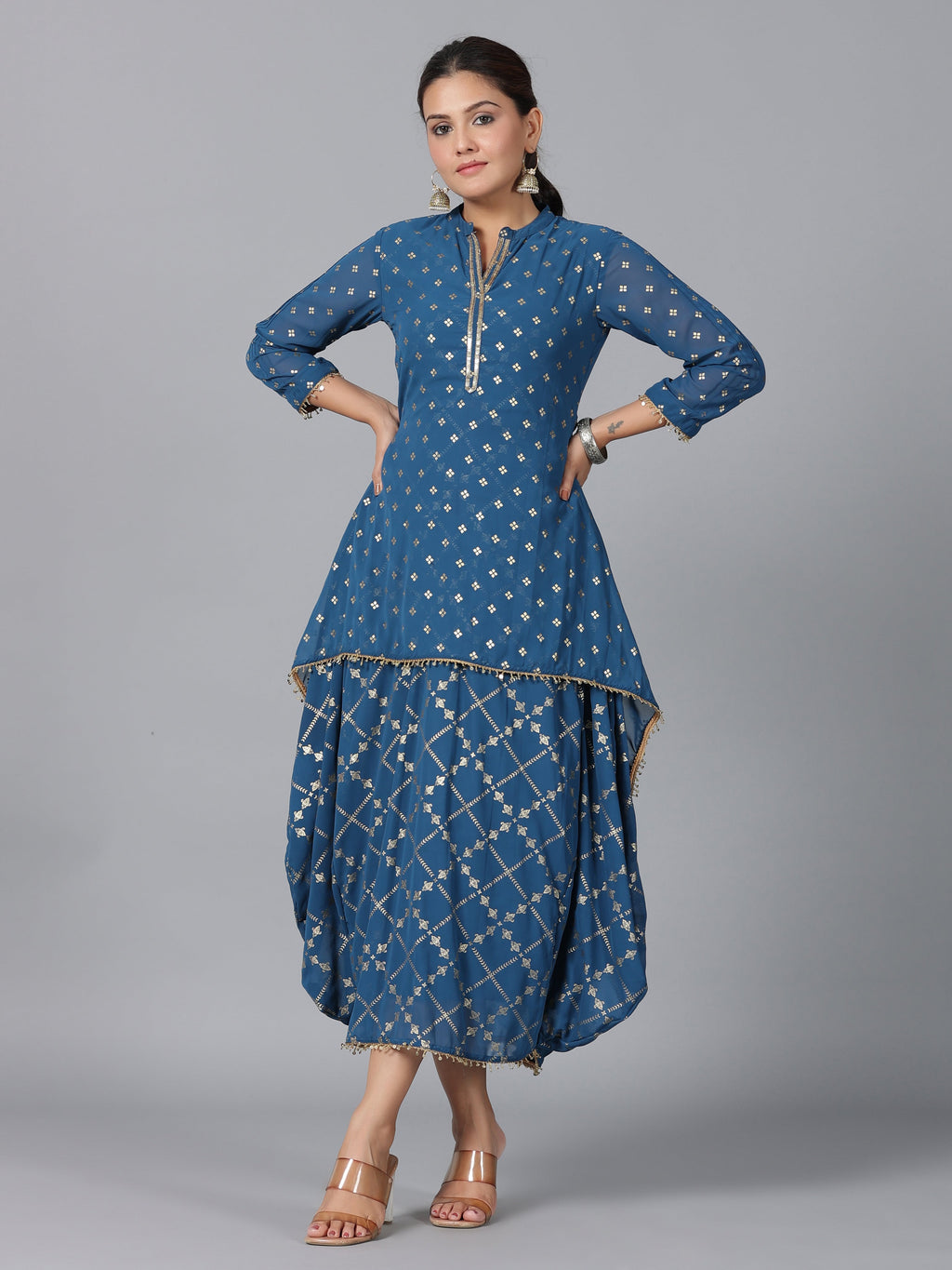 Juniper Women Indigo Georgette Printed Draped Maxi Dress