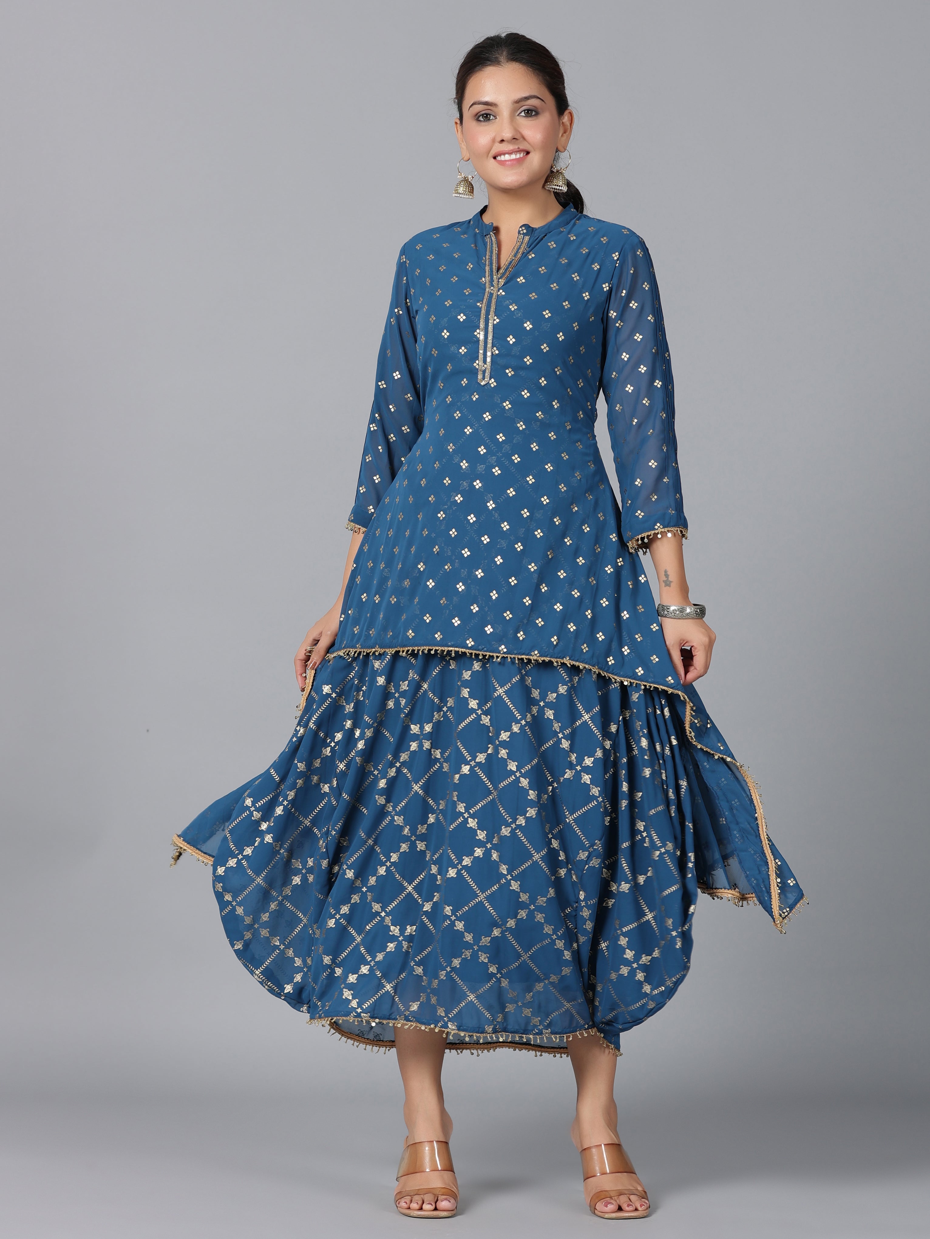 Juniper Women Indigo Georgette Printed Draped Maxi Dress