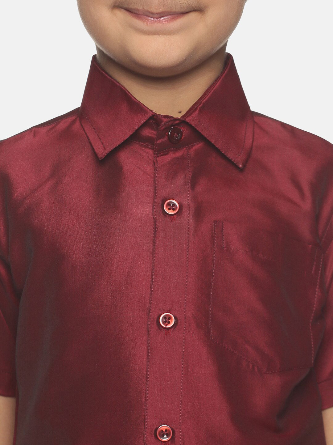Sethukrishna Boys Maroon & White Solid Shirt and Veshti Set