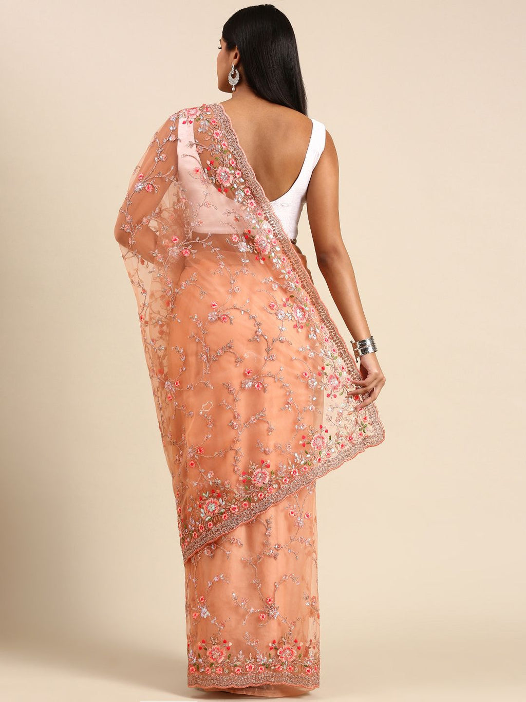 kasee Floral Embroidered Net Saree