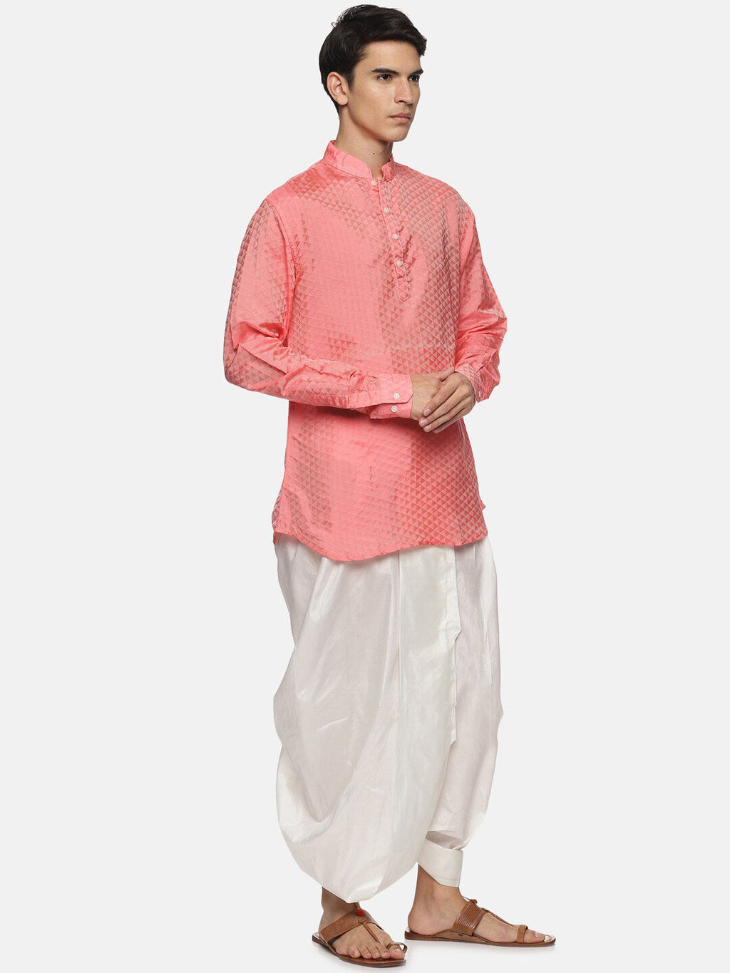Sethukrishna Men Red Striped Kurta with Dhoti Pants