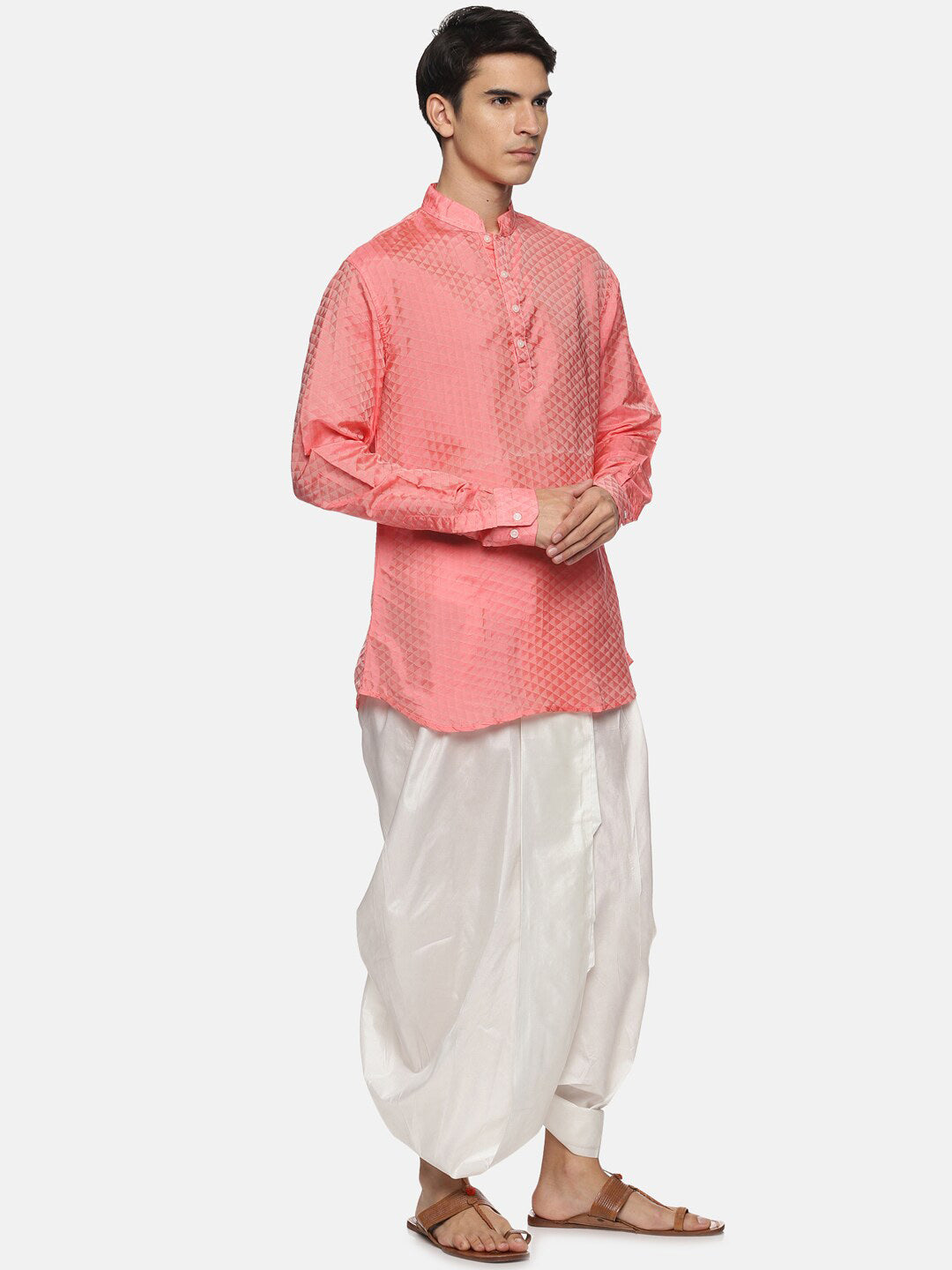 Sethukrishna Men Red Striped Kurta with Dhoti Pants