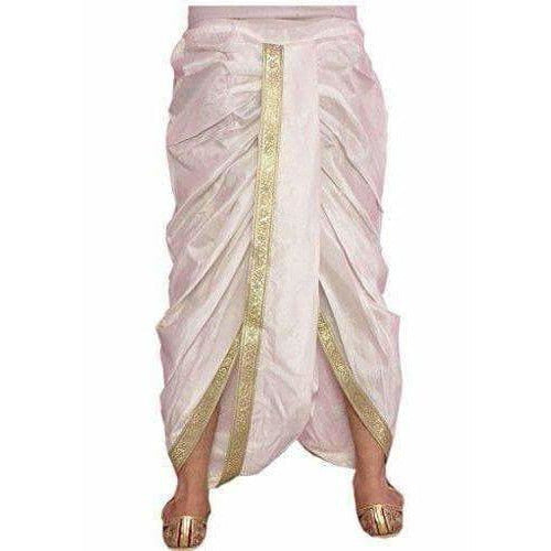 Men's Silk Solid Dhoti (White, Free Size)