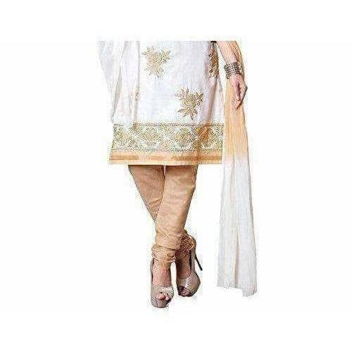 Cotton Embroidered Unstitched Salwar Suit - White