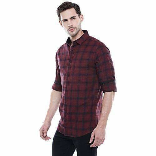 Men's Checkered Maroon Slim Fit Casual Shirt