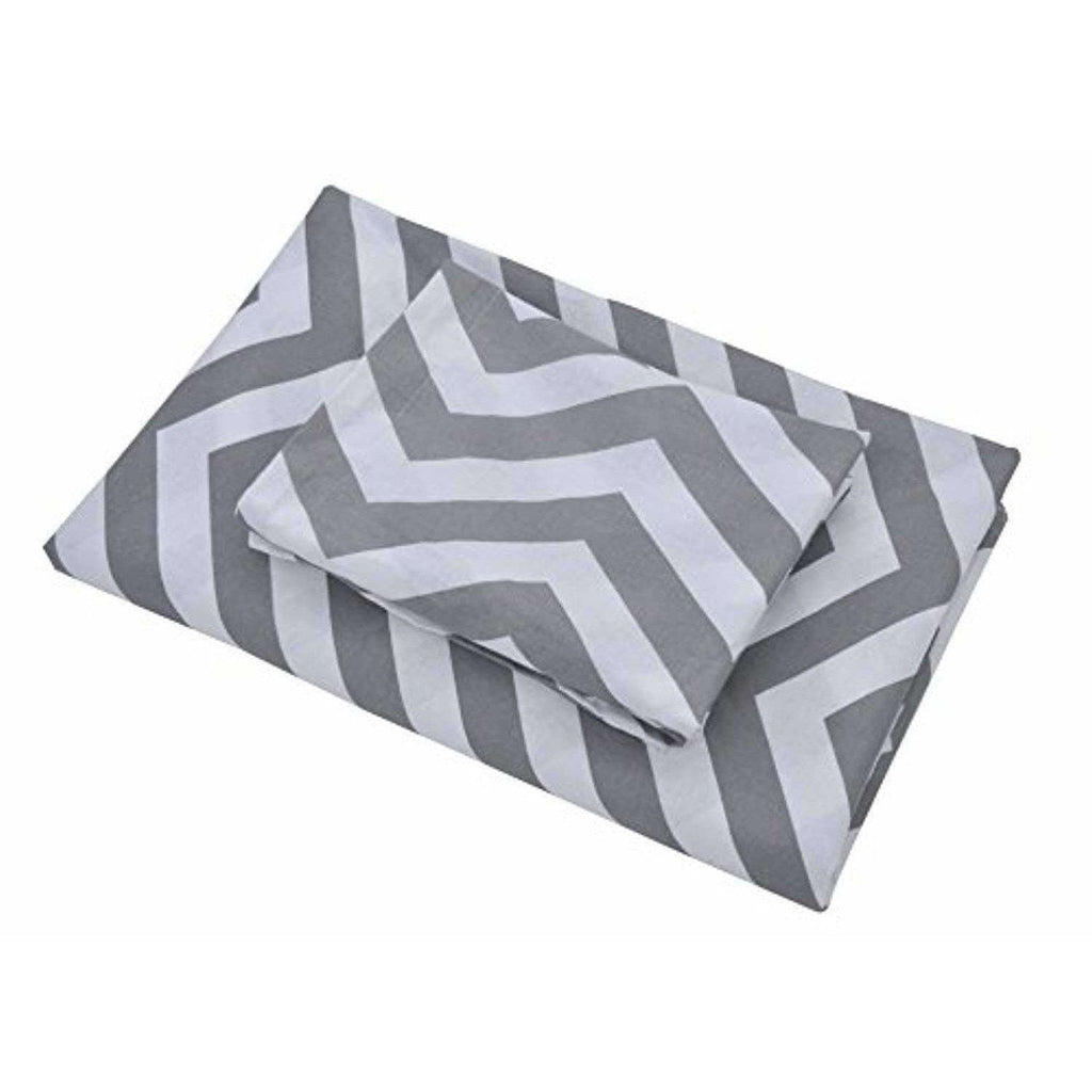 Cotton Double Bedsheet with 2 Pillow Covers - Modern White and Grey
