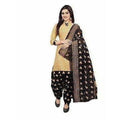 Beige Cotton Printed Unstitched Dress Material