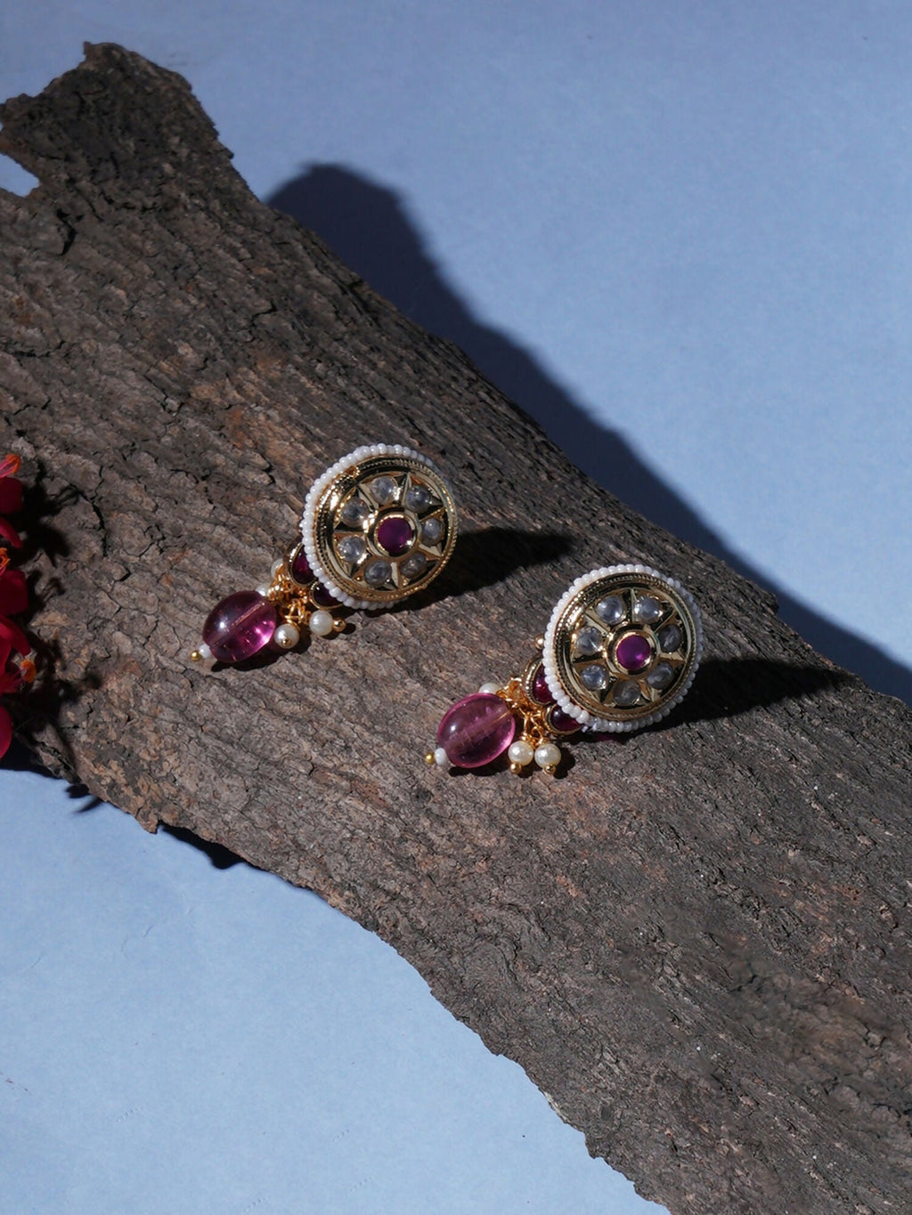 Kundan Studs with Stones (Gold) - Ruby Raang