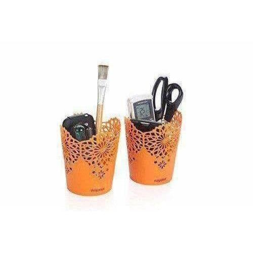 Lacy 2 Piece Plastic Tall Basket Set, Orange