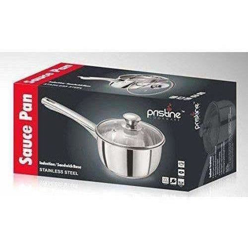 Stainless Steel Sandwich Base Dlx Sauce Pan with Glass Lid