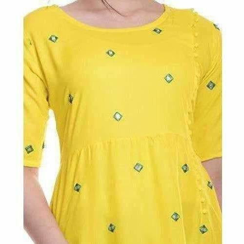 Yellow Color - Long Embroidered Kurti