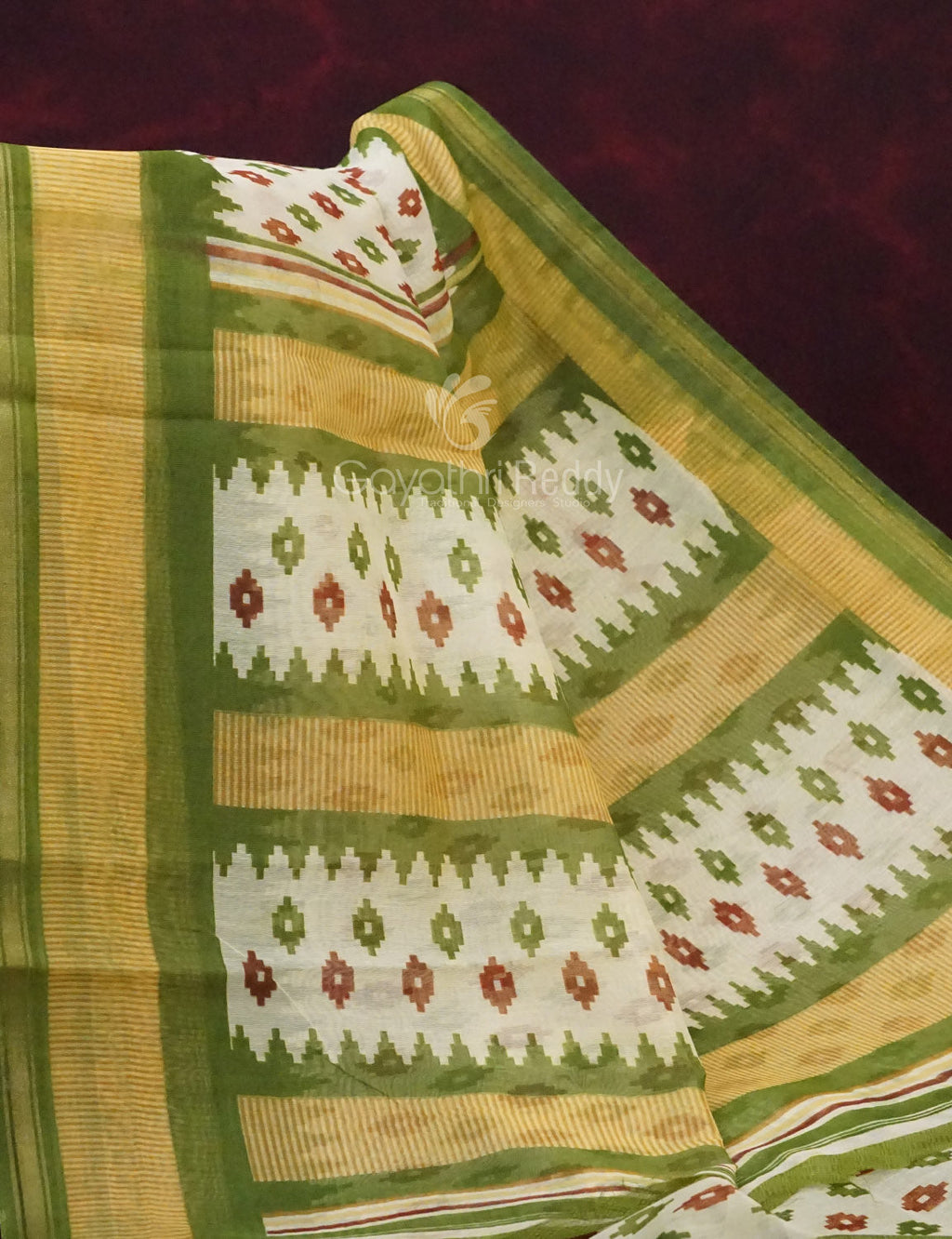 Combo of White and Green Patan Patola Semi Chanderi Saree By Gayathri Reddy Designer Studio