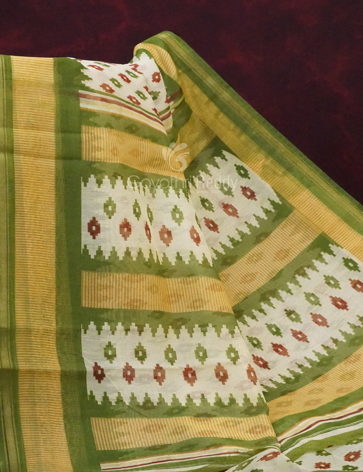 Combo of White and Green Patan Patola Semi Chanderi Saree By Gayathri Reddy Designer Studio