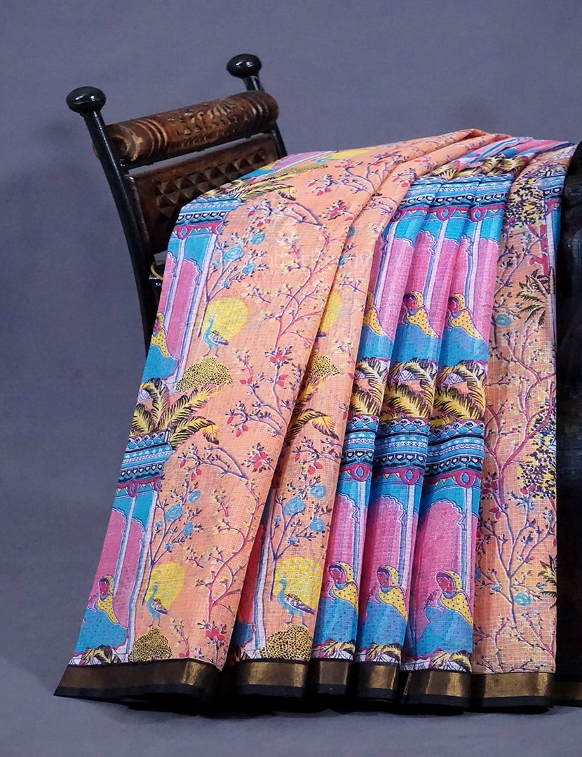 Light Peach Colour Rajasthani Design Pure Kota Cotton Saree By Gayathri Reddy Designer Studio
