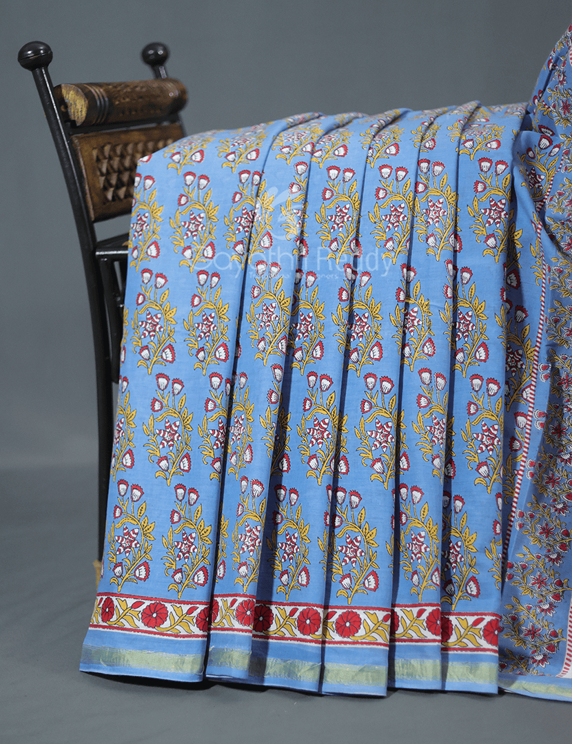 Cloud Blue Coloured Combination Printed Cotton Saree By Gayathri Reddy Designer Studio