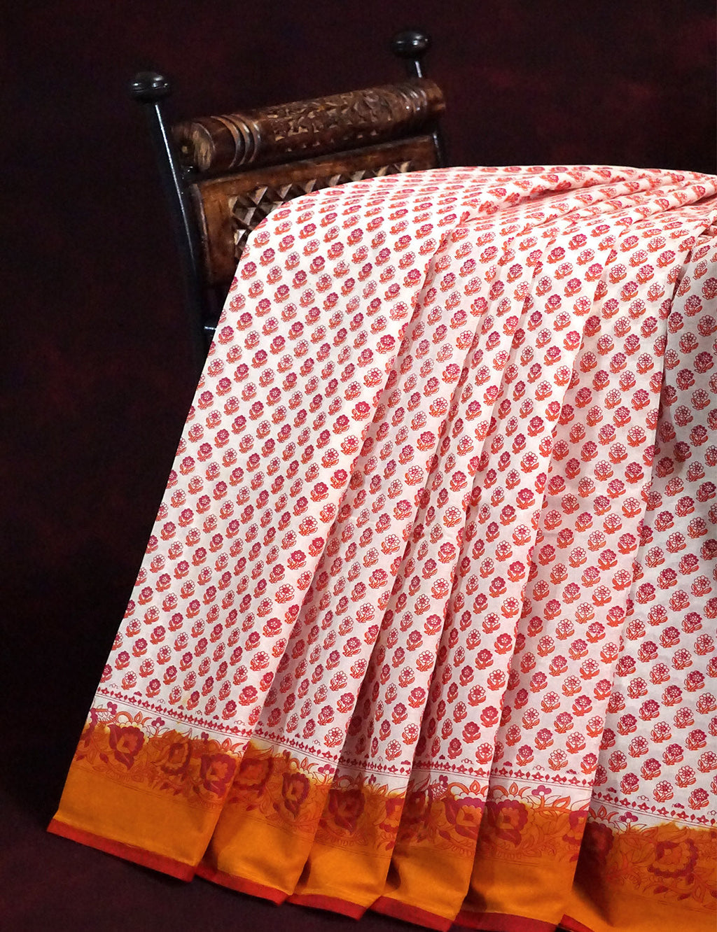 Off White Block Print Pure Mulmul Cotton By Gayathri Reddy Designer Studio