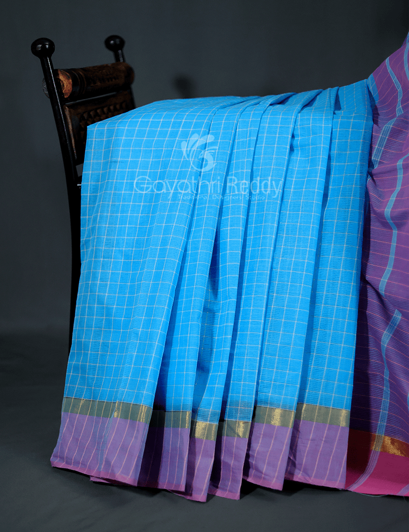 Sky Blue Coloured With Checks Pure Mangalgiri Cotton Saree By Gayathri Reddy Designer Studio