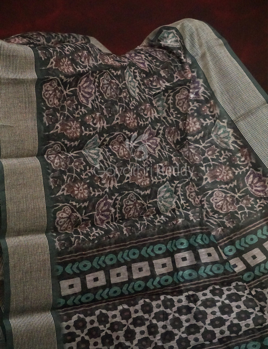 Dark Bottle Green Colour Mosaic Design Semi Chanderi Saree By Gayathri Reddy Designer Studio