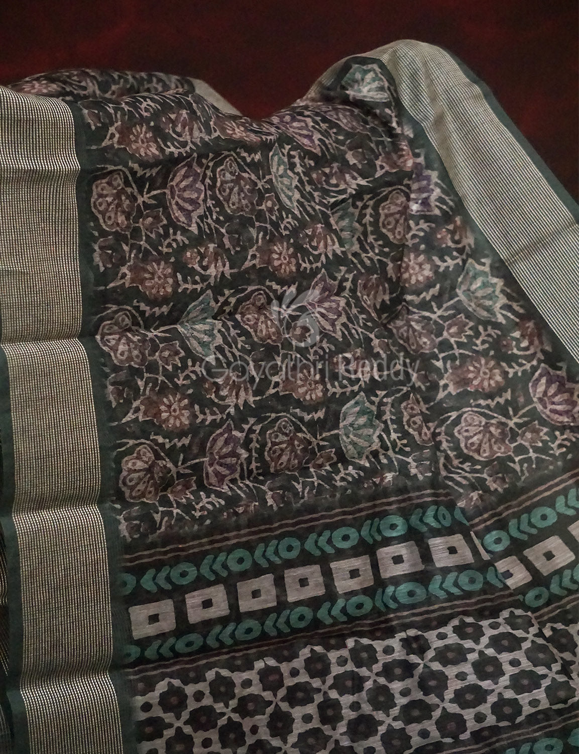 Dark Bottle Green Colour Mosaic Design Semi Chanderi Saree By Gayathri Reddy Designer Studio