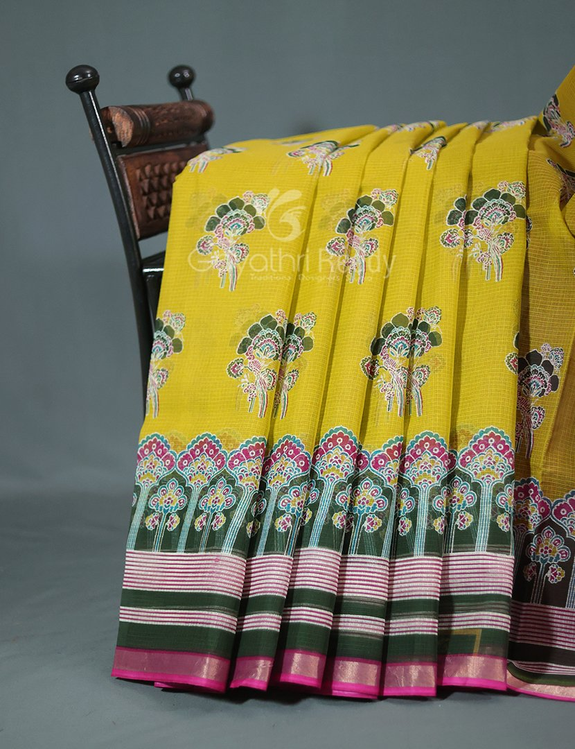 Shades of Dry Mehendi With Block Design Pure Kota Cotton Saree By Gayathri Reddy Designer Studio
