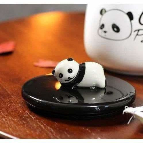 Panda Ceramic Mug with Ceramic Lid and Spoon(Random Design)-300 ML (Pack of 1)