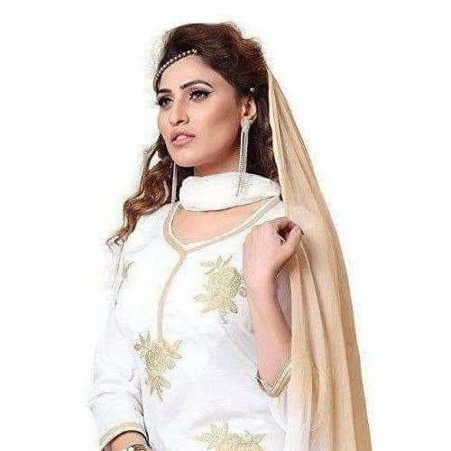 Cotton Embroidered Unstitched Salwar Suit - White