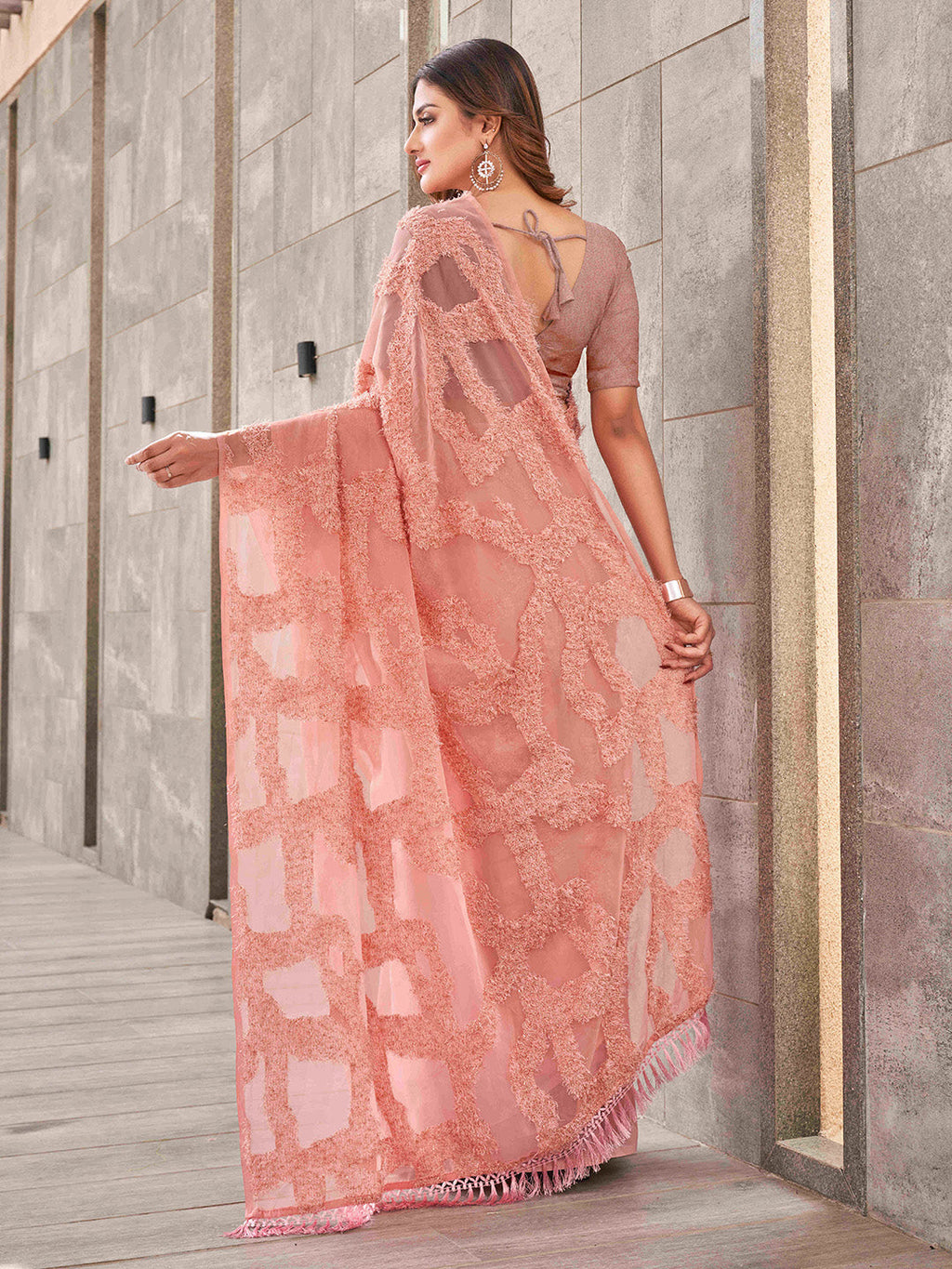 Tikhi Imli Peach Abstract Woven Design Half And Half Saree