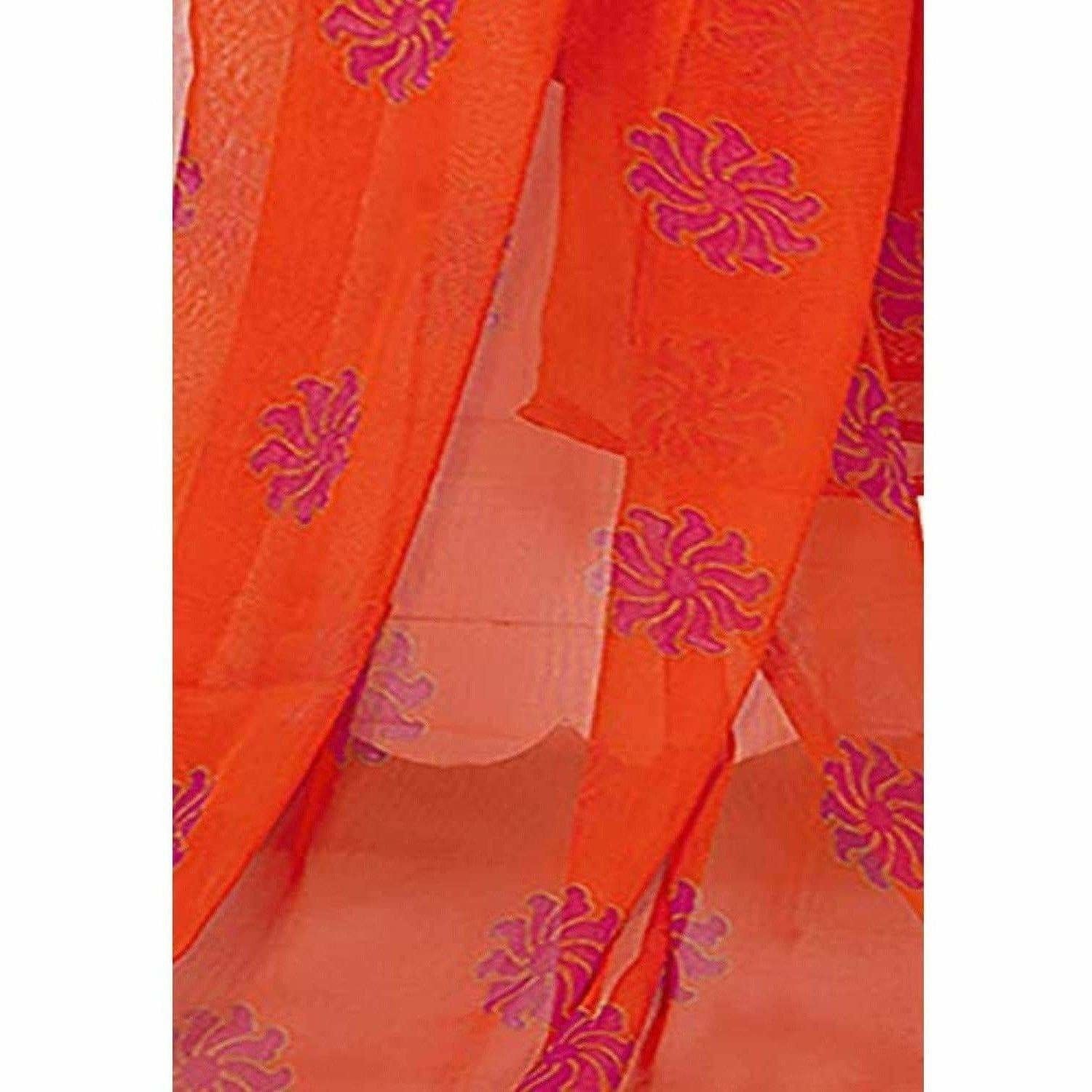 Synthetic Pink & Orange Printed Unstitched Salwar Suits Dress Material with Dupatta