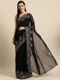 Ahalyaa Women's Traditional Semi Stitch Saree - Black