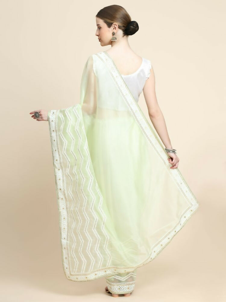 Vamsee Banno Lehriya Yellow Organza Saree