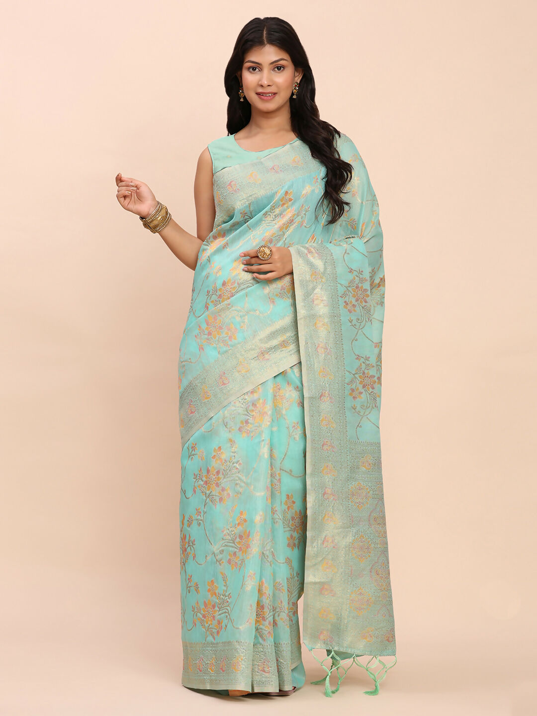 Shree Shyam Fashion Linen Cotton Sea Green Saree