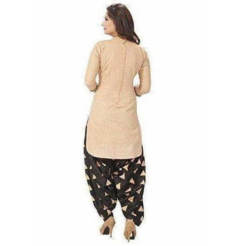 Beige Cotton Printed Unstitched Dress Material