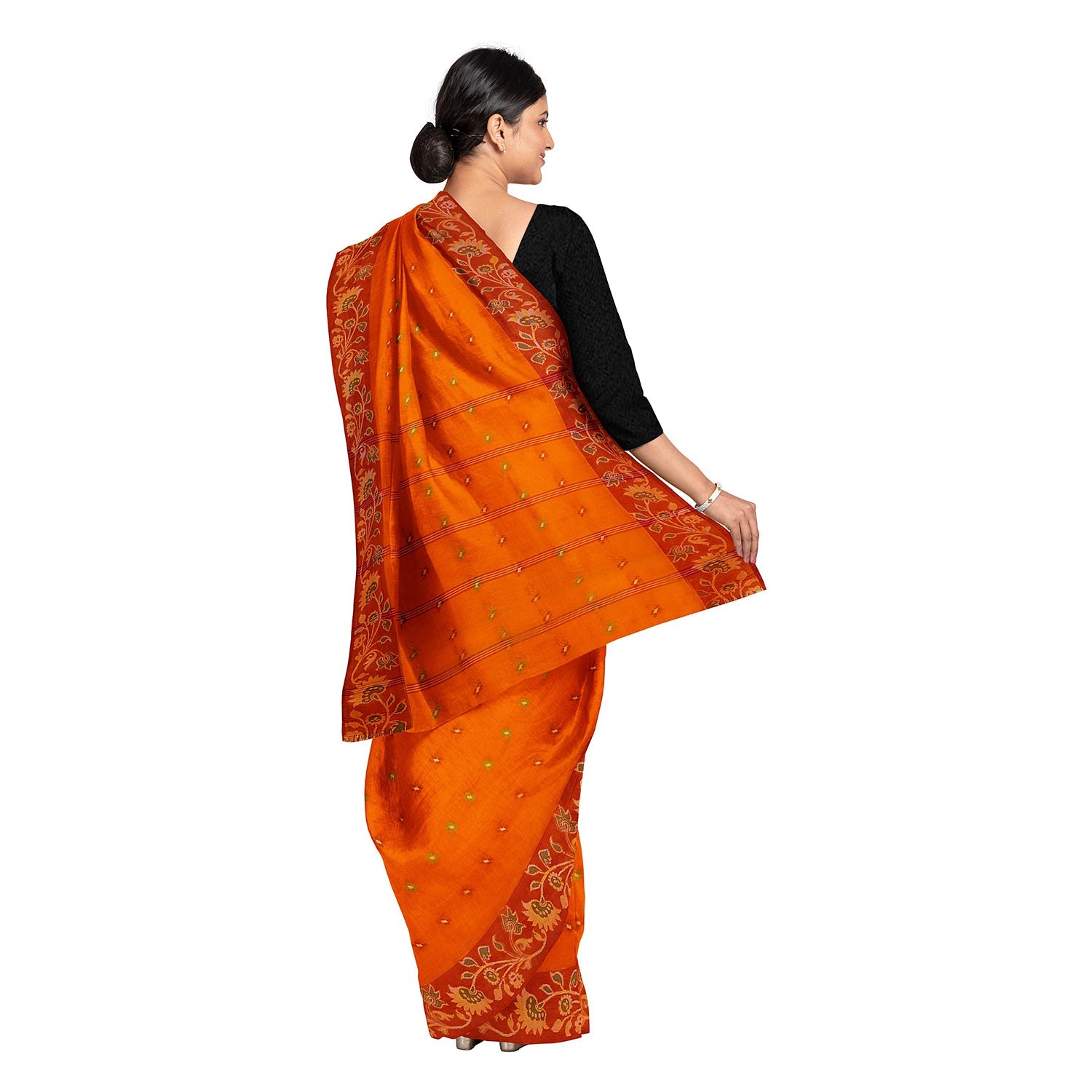 Exclusive Collection 100% Pure Cotton Orange Tant Saree With Hand Weaving Work