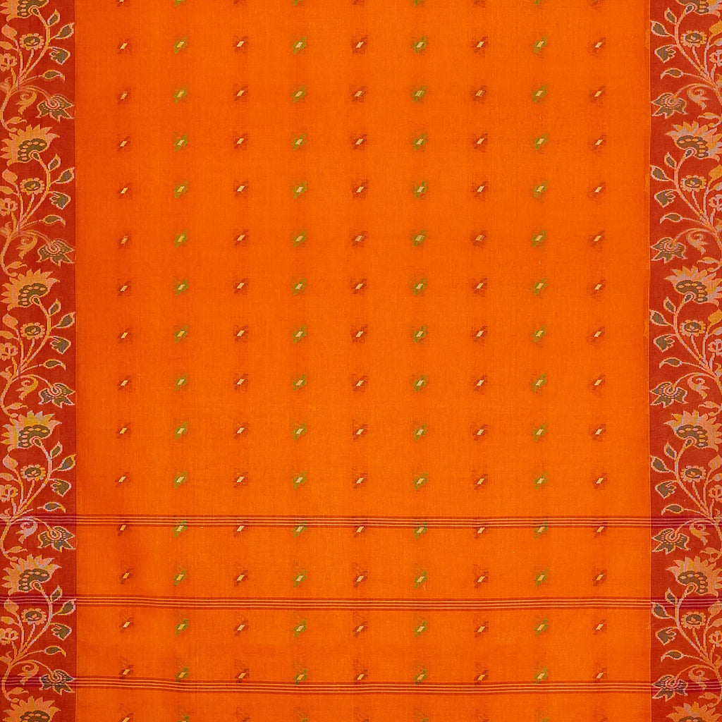Exclusive Collection 100% Pure Cotton Orange Tant Saree With Hand Weaving Work