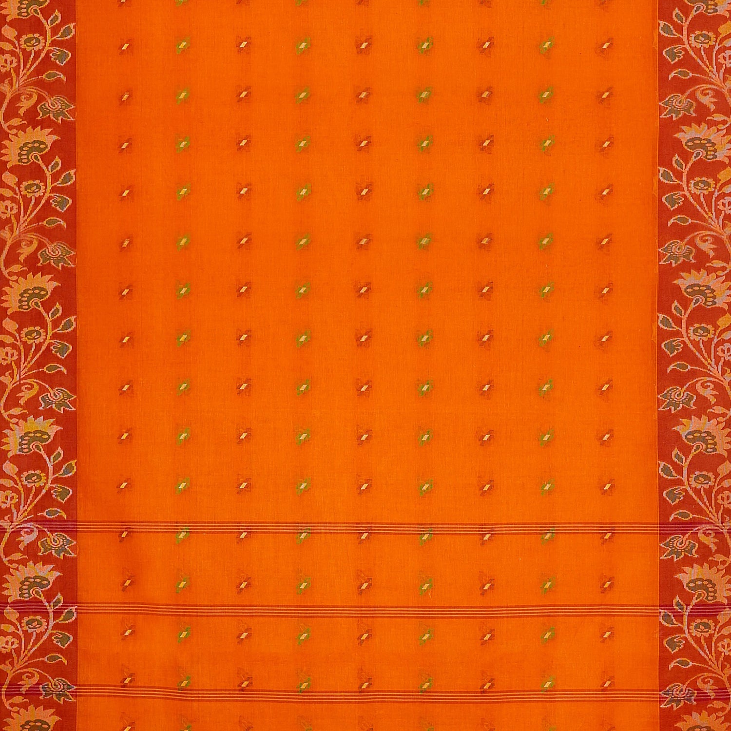 Exclusive Collection 100% Pure Cotton Orange Tant Saree With Hand Weaving Work