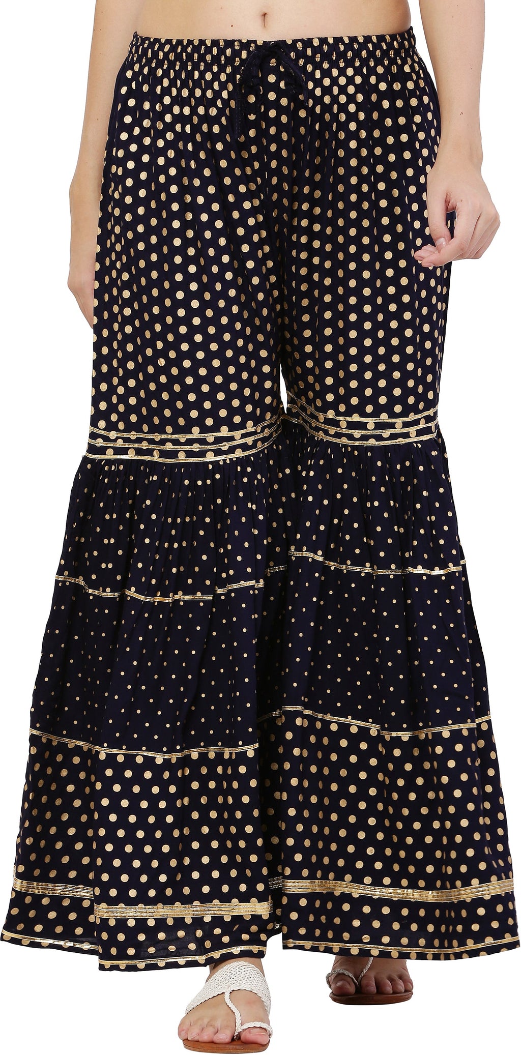 PAVONINE Black Color 3-Panels Golden Printed Flared Sharara For Women & Girls