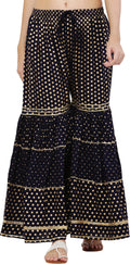 PAVONINE Black Color 3-Panels Golden Printed Flared Sharara For Women & Girls