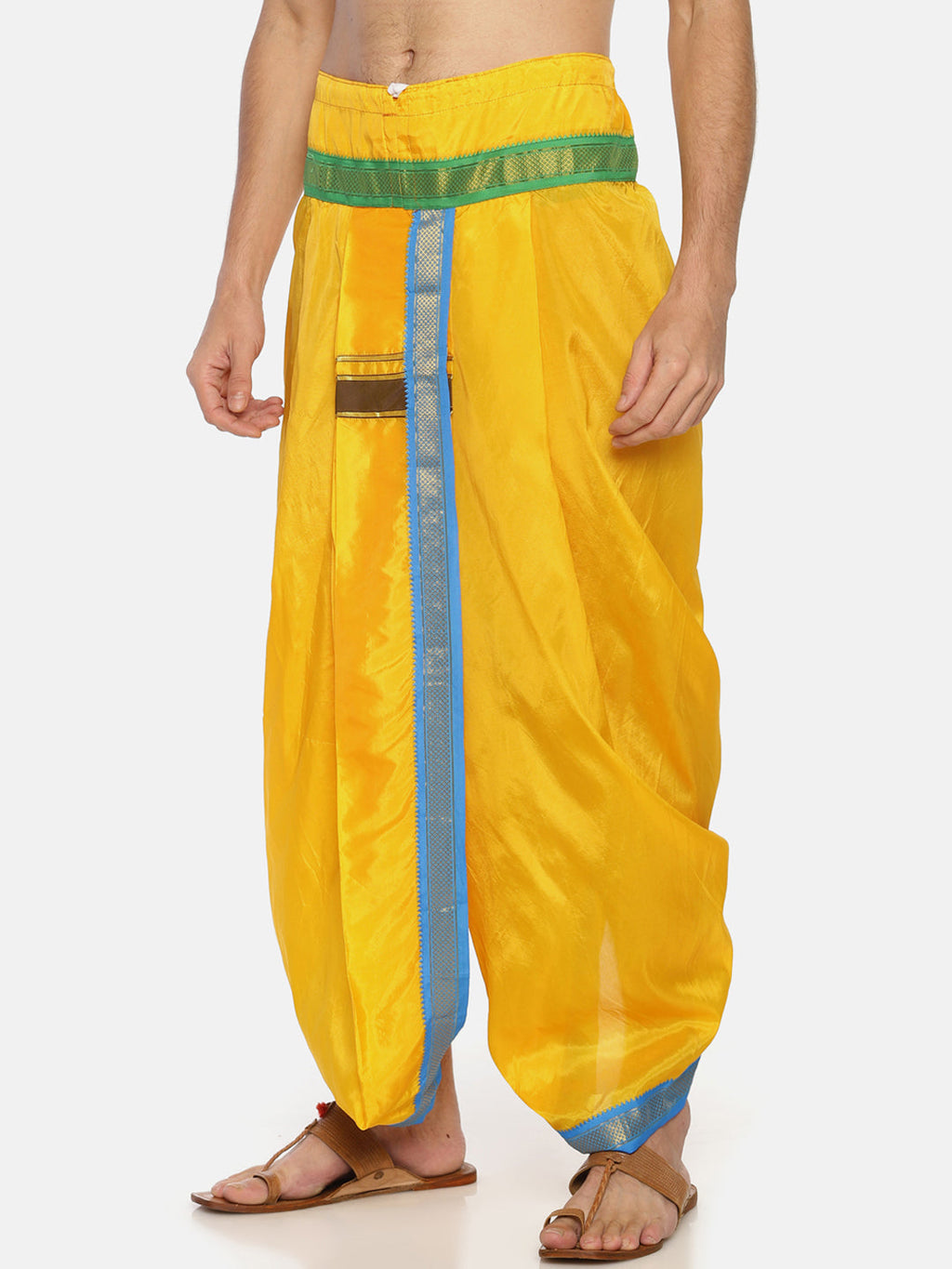 Sethukrishna Men Yellow Solid Double Layer Readymade Dhoti Pant