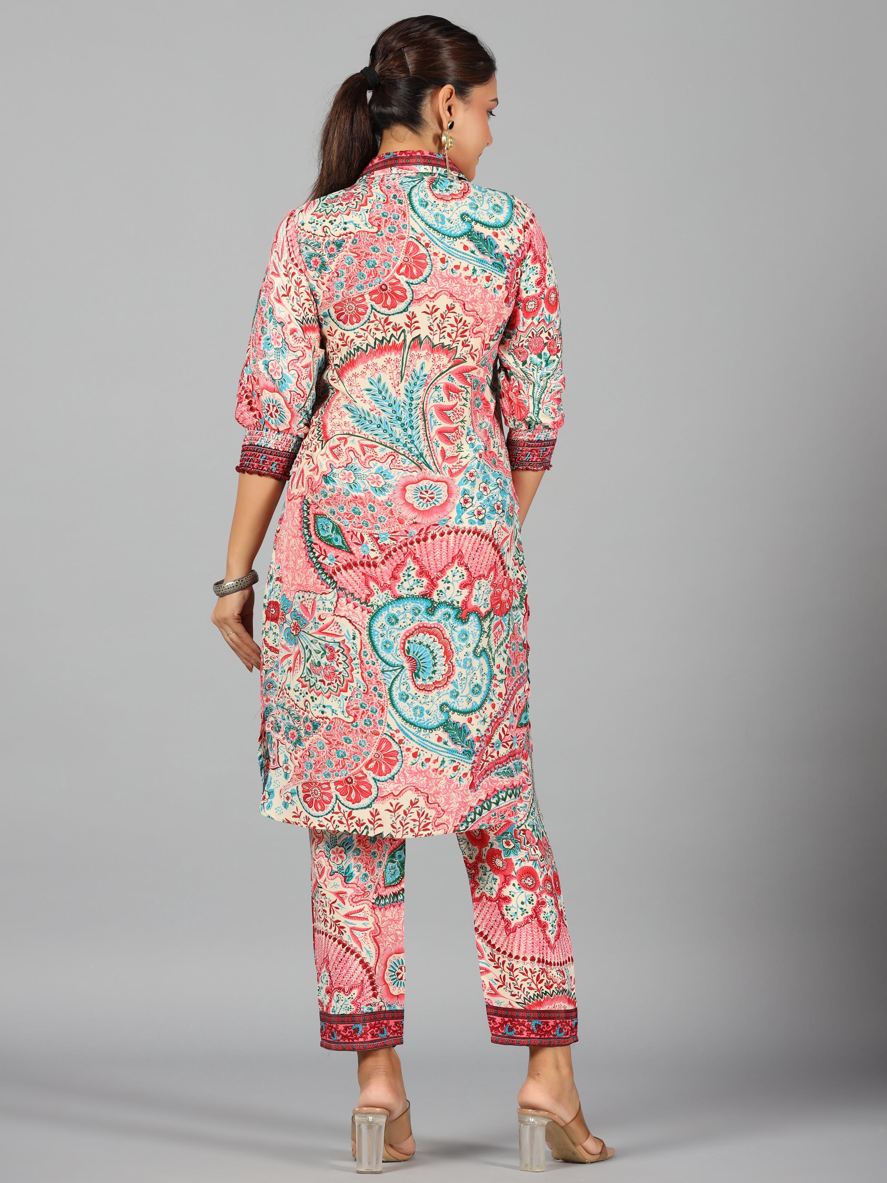 Juniper Women Beige Kasturi Silk Printed Clothing Set