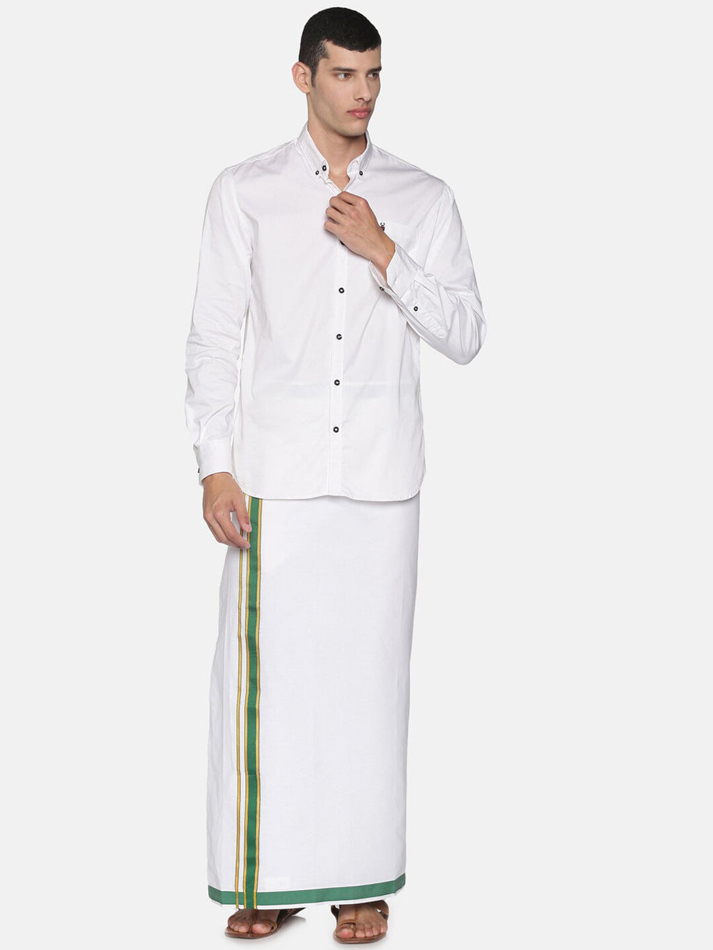 Sethukrishna White Solid Cotton Readymade Dhoti For Men