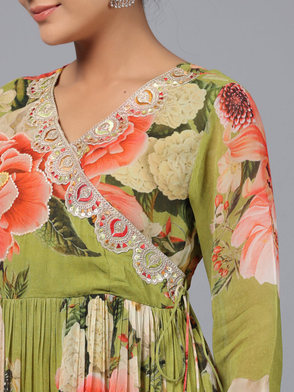 Juniper Women Green Georgette Printed Maxi Dress