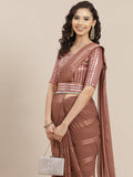 Saree Mall Brown Striped Mirror Work Saree
