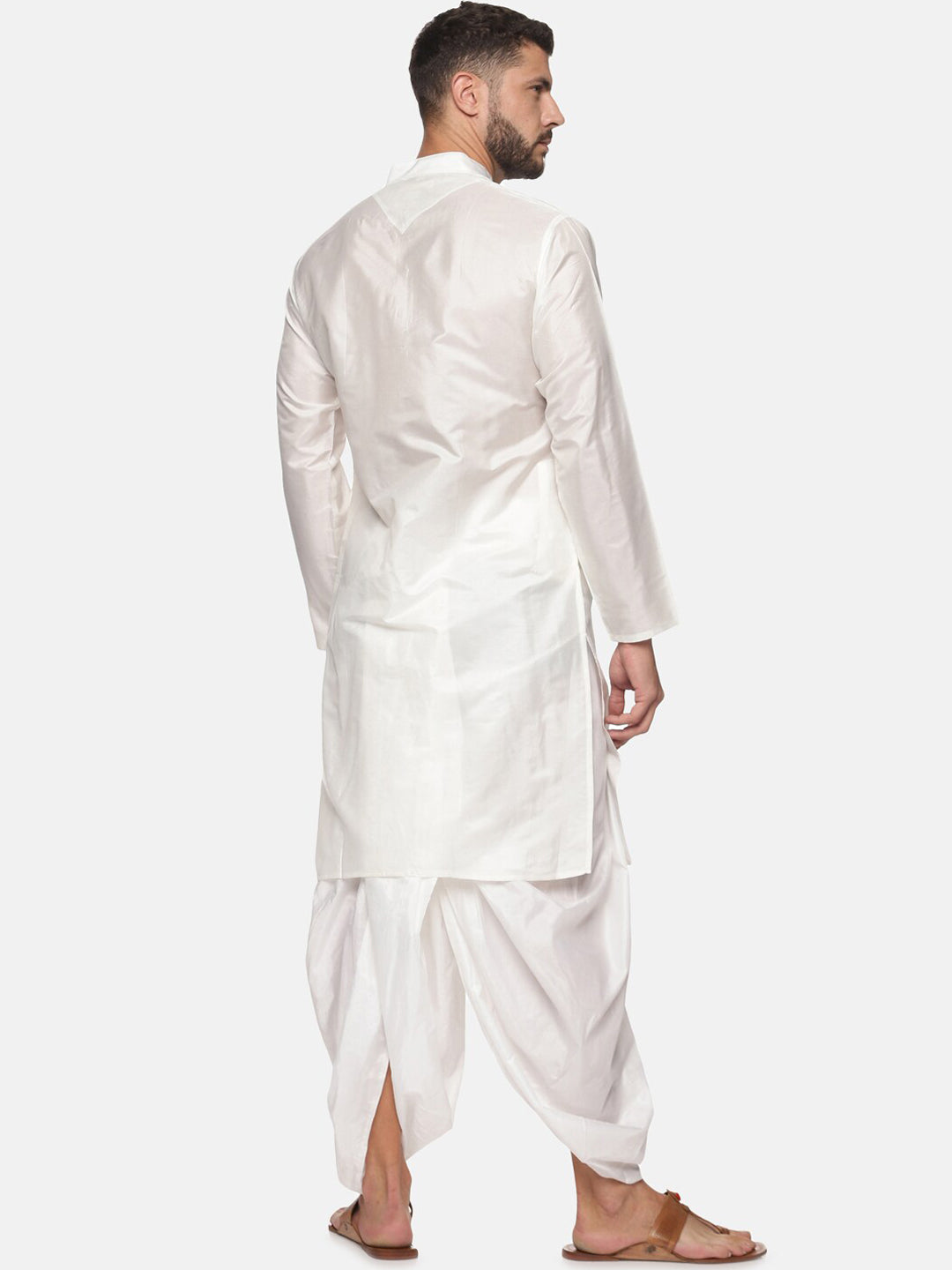 Sethukrishna Men White Solid Kurta with Dhoti Pants