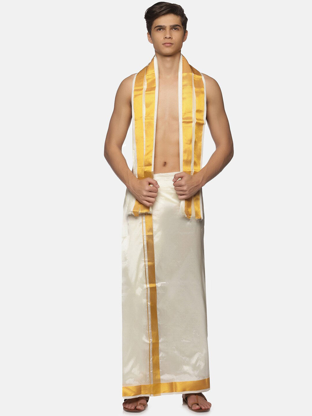 Sethukrishna Men Cream-Coloured Solid Dhoti