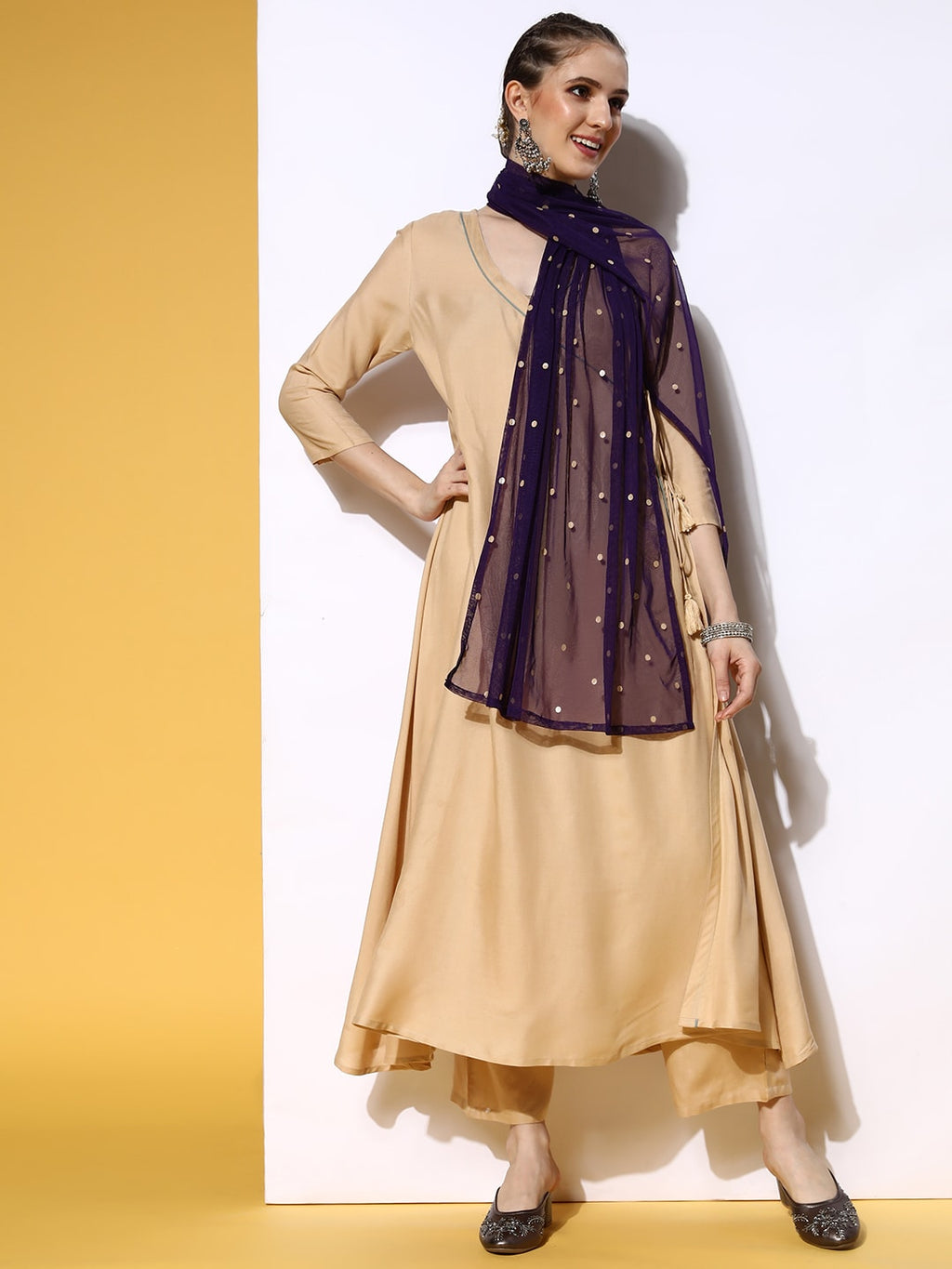 HERE&NOW Women Solid Viscose Rayon Fluid Tie-Up Kurta Set