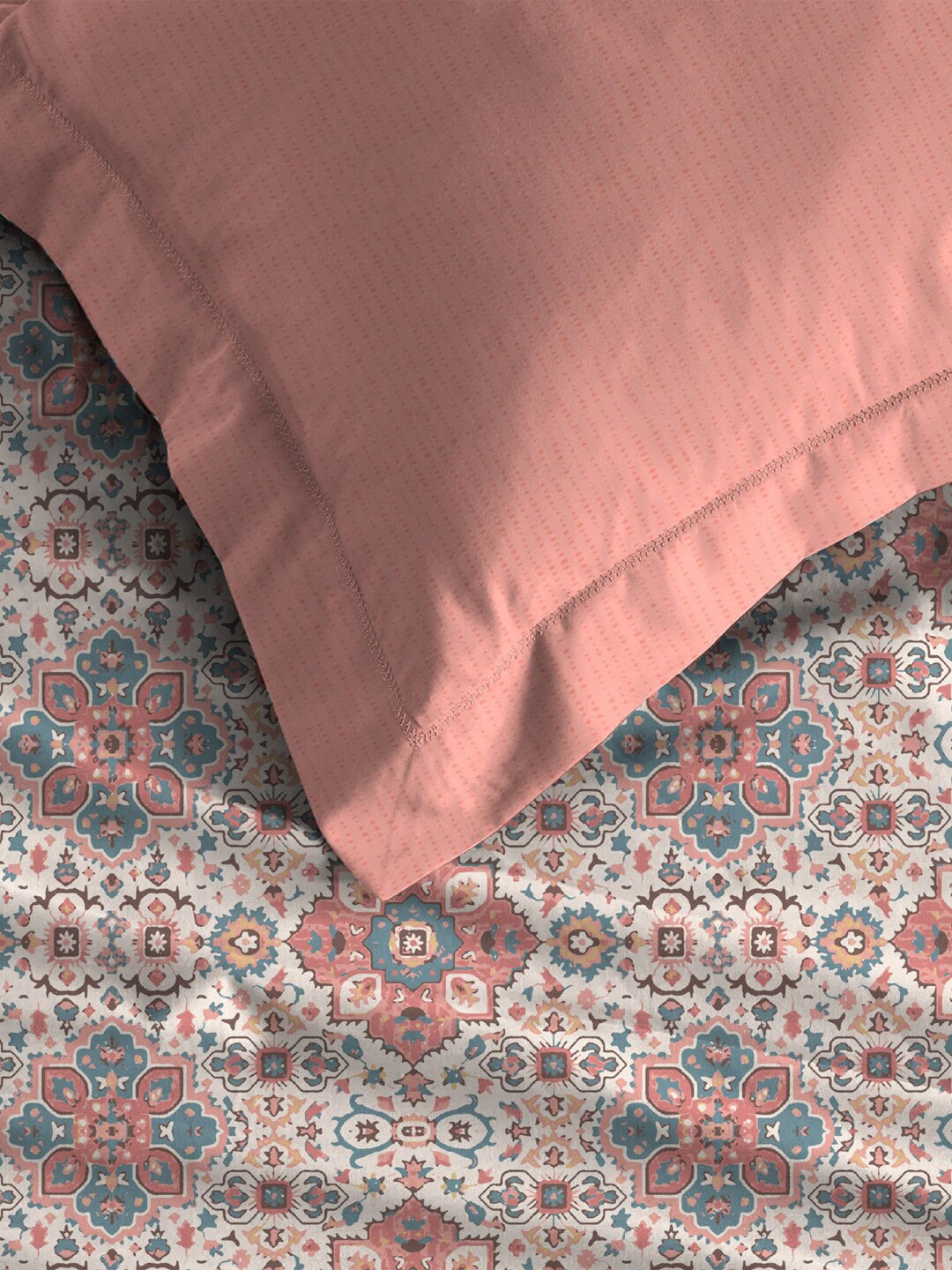 MYTRIDENT Dusk and Dawn White Printed Pure Cotton 144 TC Queen Bedsheet With 2 Pillow Covers