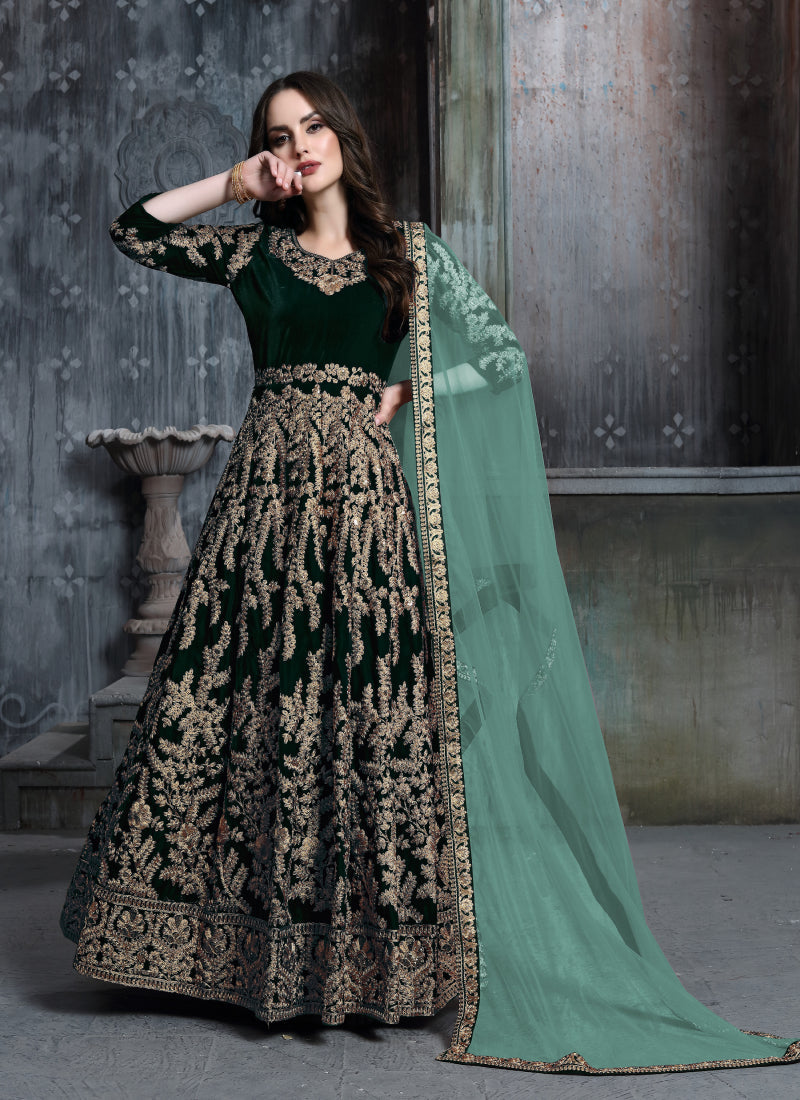Monjolika Fashion Stunning Wine Color Velvet Embroidery Patiala Suit
